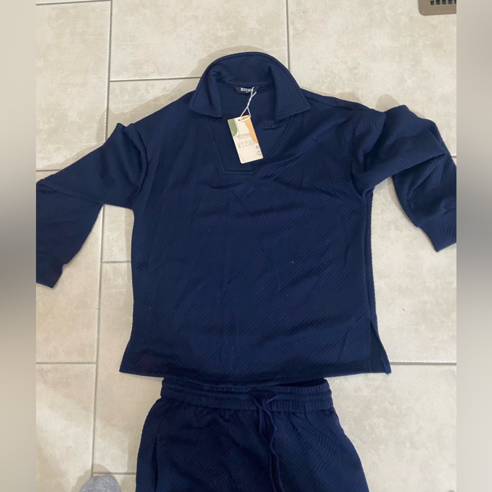 Women’s Long-Sleeve Collared Top - Ribbed Comfort and Pants set